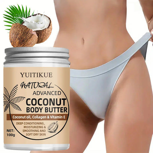 Crème Corps Naturelle Noix de Coco 100g - Huile Coco Collagène Hydratation Profonde Absorption Rapide Peau Sèche