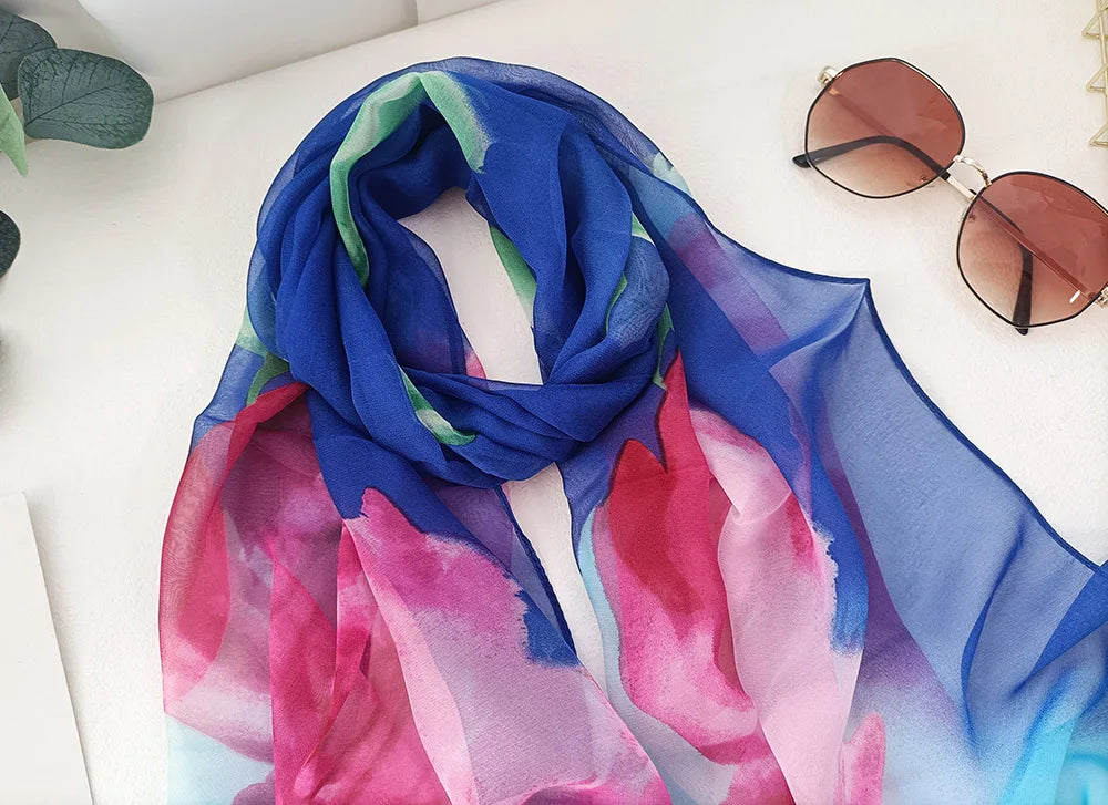 Foulard Écharpe Georgette Dégradé Rose Femme - Bandana Châle Été Protection Solaire Plage