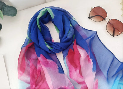 Foulard Écharpe Georgette Dégradé Rose Femme - Bandana Châle Été Protection Solaire Plage
