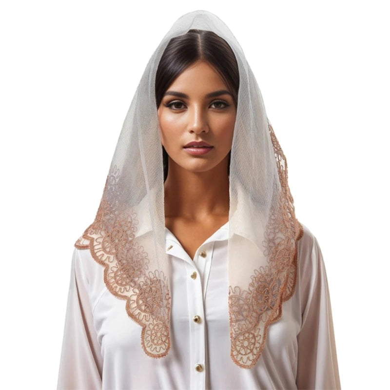 Foulard Mantille Dentelle Élégant Femme - Voile Église Catholique Mariée Photo Beige