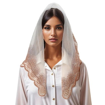 Foulard Mantille Dentelle Élégant Femme - Voile Église Catholique Mariée Photo Beige