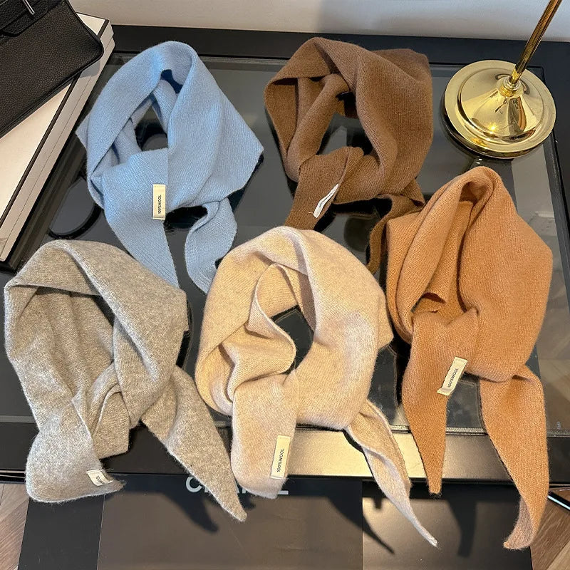 Foulard Triangle Laine 100% Niche Britannique Coréen - Écharpe Tricotée Multifonction Femme