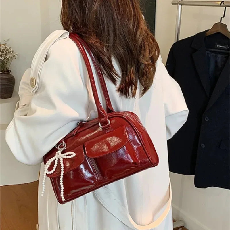 Sac à Bandoulière Femme Cuir PU Vintage - Grand Sac à Main Bordeaux pour Travail