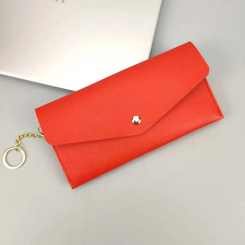 Portefeuille Femme Long Cuir PU - Porte-Cartes Multi-Poches Clutch Élégant Rouge