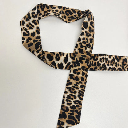 Foulard Ruban Soie Imprimé Léopard Femme - Bandeau Sac Neckerchief Skinny Luxe Mode