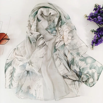 Foulard Écharpe Georgette Dégradé Fleur Femme - Bandana Châle Été Protection Solaire Plage