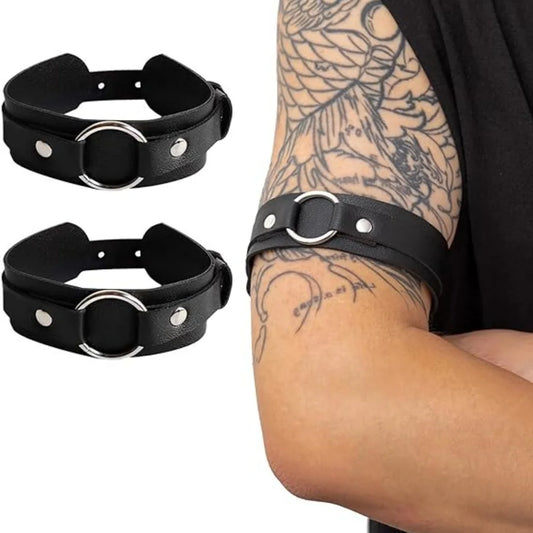 Bracelet de Bras en Cuir Noir pour Homme - Brassard Ajustable Élastique