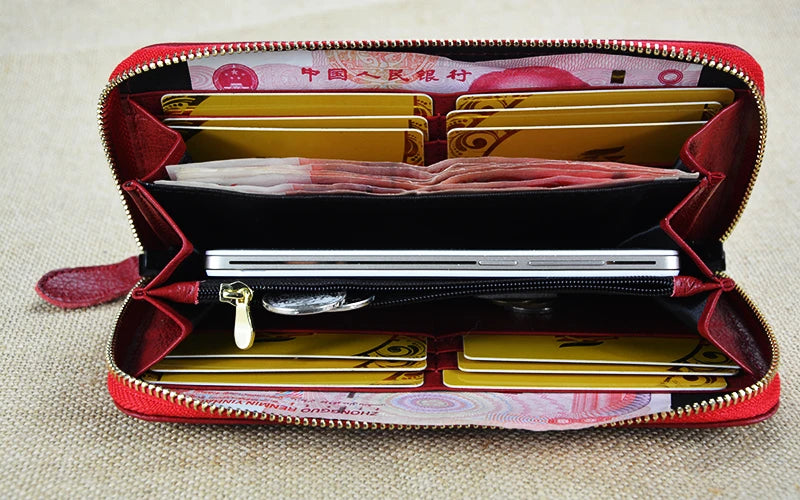 Portefeuille Femme Cuir Véritable RFID Blocking - Long Clutch Porte-Monnaie Téléphone