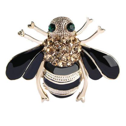 Broche Abeille Mignonne Émail Noir Cristaux Zircons – Pin's Luxe Charm Femme