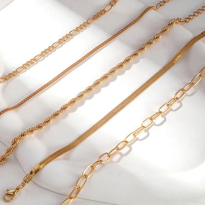 Set de 5 Bracelets Chaînes Minimalistes Bohèmes - Multi-Rangs Géométriques