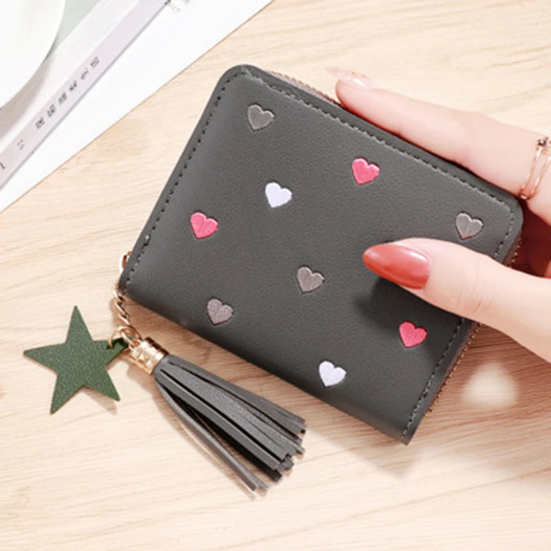 Portefeuille Femme Mini Court Pompon Zippé - Porte-Monnaie Cuir PU Cute Porte-Carte Main Vert