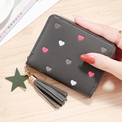 Portefeuille Femme Mini Court Pompon Zippé - Porte-Monnaie Cuir PU Cute Porte-Carte Main Vert