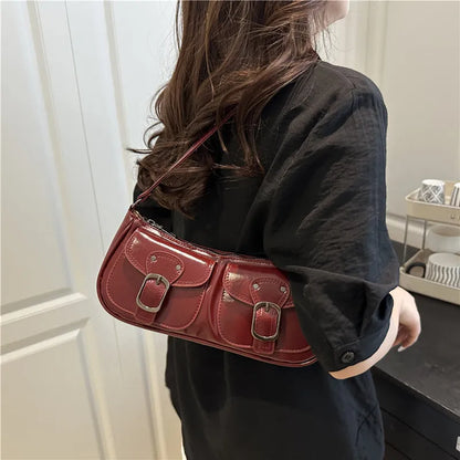 Sac Épaule Femme Cuir PU Y2K Vintage - Petit Sac Aisselle Double Poche Design Fashion Clutch Purse