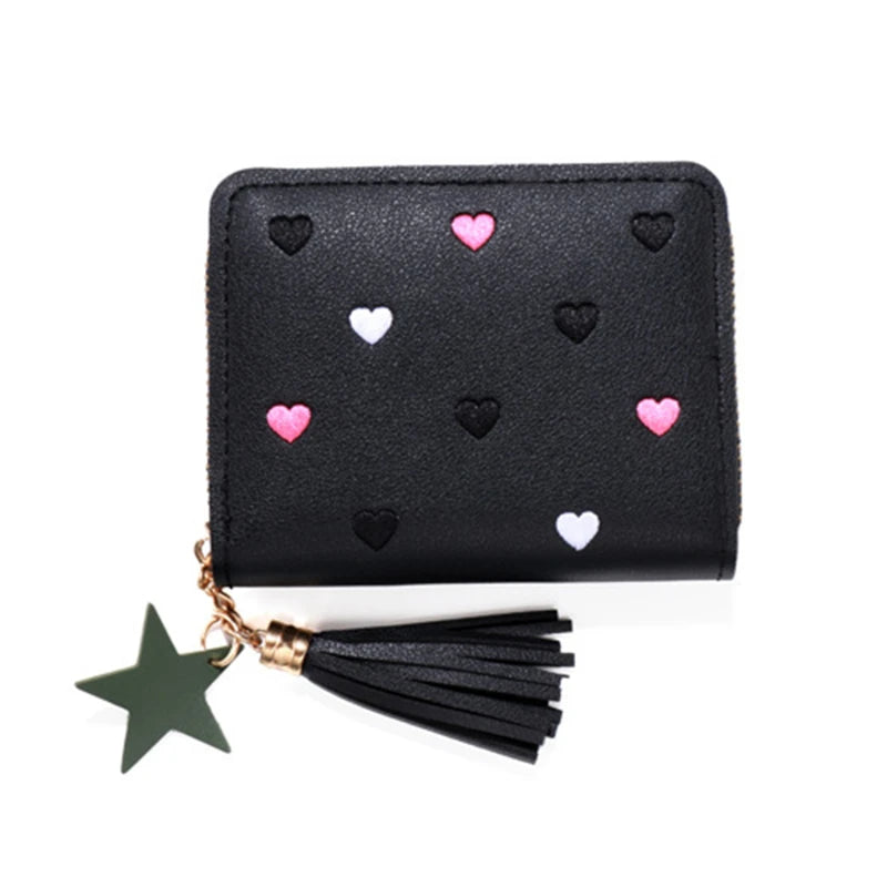 Portefeuille Femme Mini Court Pompon Zippé - Porte-Monnaie Cuir PU Cute Porte-Carte Main Vert