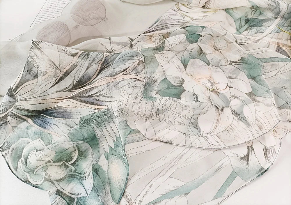 Foulard Écharpe Georgette Dégradé Fleur Femme - Bandana Châle Été Protection Solaire Plage