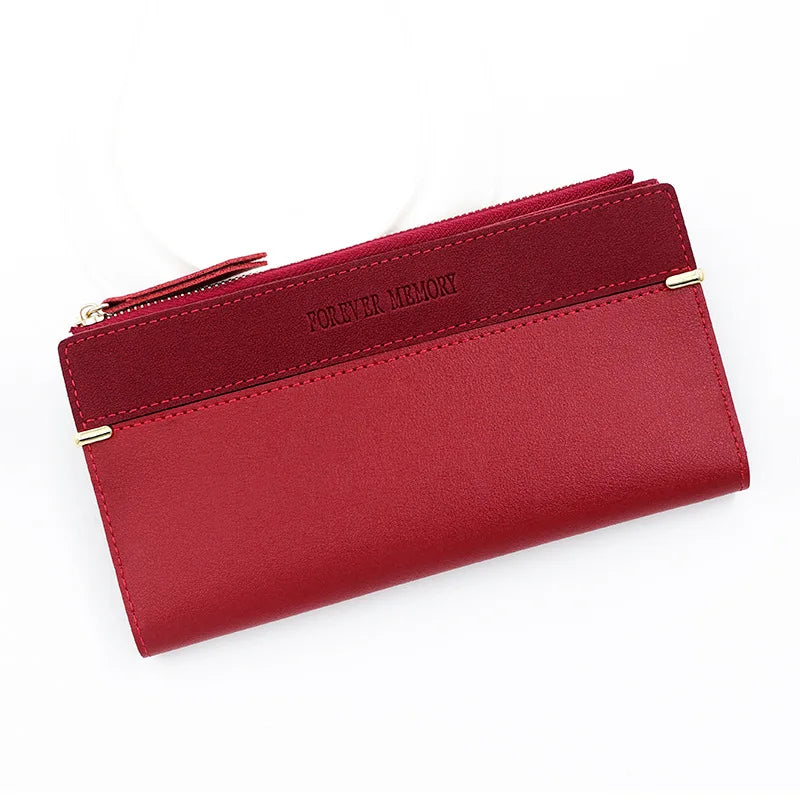Portefeuille Femme Long Cuir PU Perles - Porte-Monnaie Carte Clutch Mini Fermoir Rouge