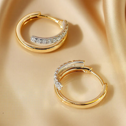 Boucles d'Oreilles Créoles Moissanite 2mm Argent 925 Plaqué Or 18K – Double Cercle Diamant Femme