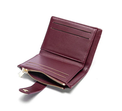 Portefeuille Femme Luxe Rétro Carré Bouton - Porte-Carte Pince Billets Compact Léger Classique