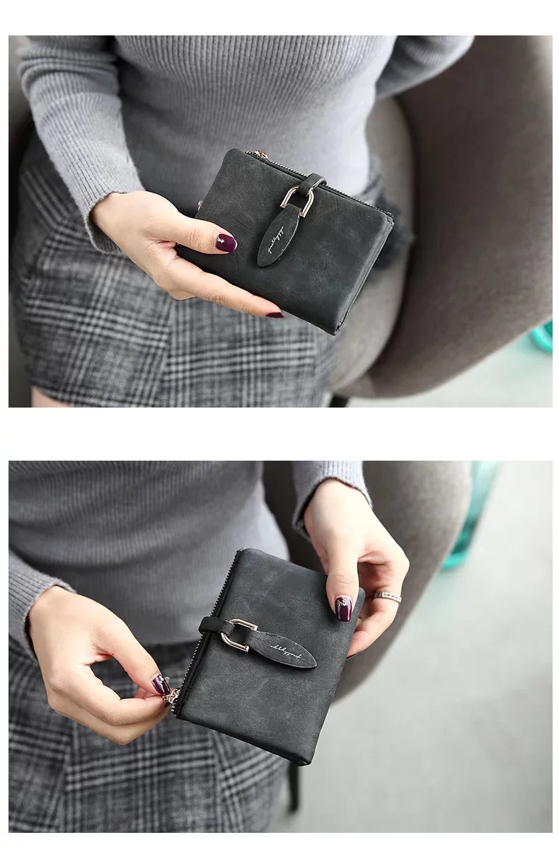 Portefeuille Femme Court Vintage Cuir PU Bouton Pression - Clutch Petit Porte-Monnaie Mat Fashion 2026