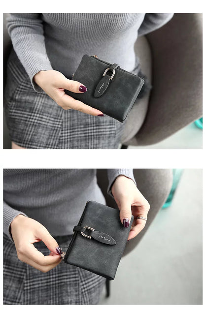 Portefeuille Femme Court Vintage Cuir PU Bouton Pression - Clutch Petit Porte-Monnaie Mat Fashion 2026