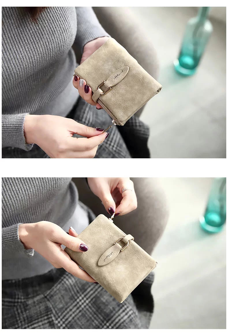 Portefeuille Femme Court Vintage Cuir PU Bouton Pression - Clutch Petit Porte-Monnaie Mat Fashion 2026