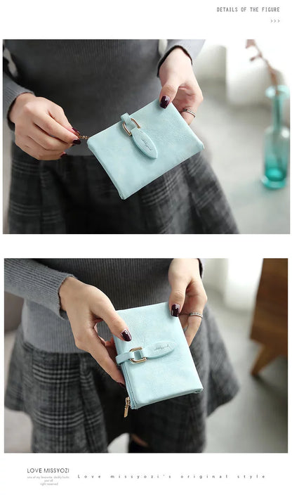 Portefeuille Femme Court Vintage Cuir PU Bouton Pression - Clutch Petit Porte-Monnaie Mat Fashion 2026