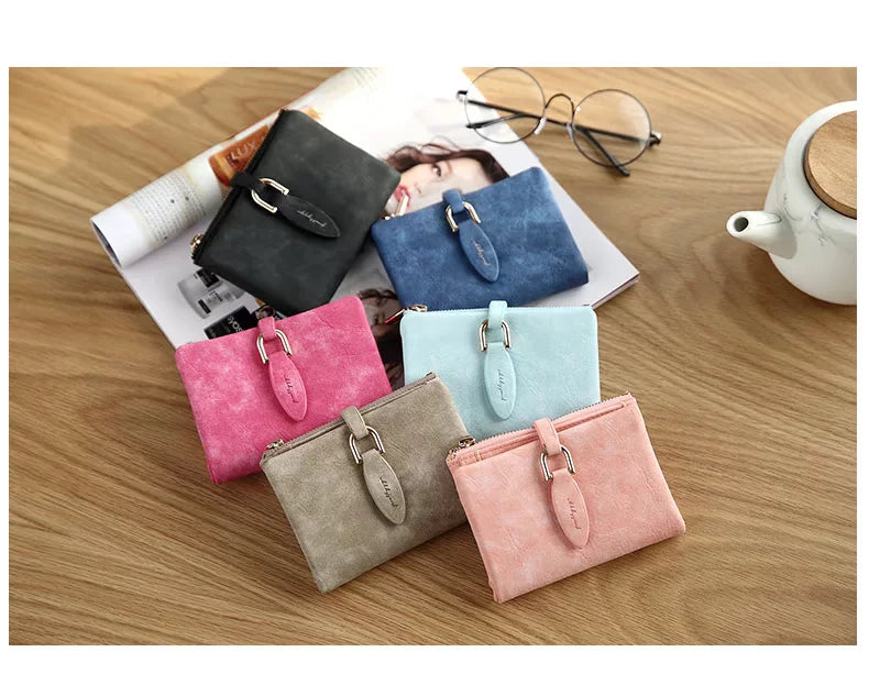 Portefeuille Femme Court Vintage Cuir PU Bouton Pression - Clutch Petit Porte-Monnaie Mat Fashion 2026