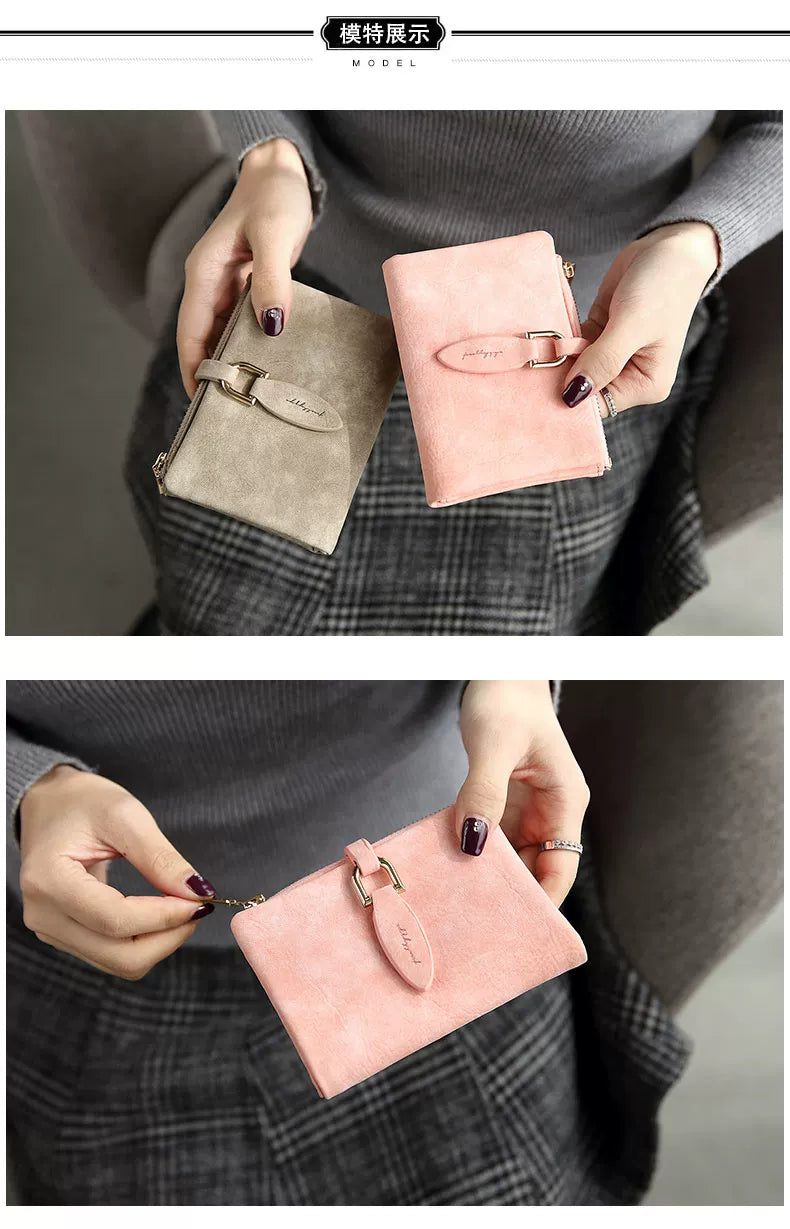 Portefeuille Femme Court Vintage Cuir PU Bouton Pression - Clutch Petit Porte-Monnaie Mat Fashion 2026