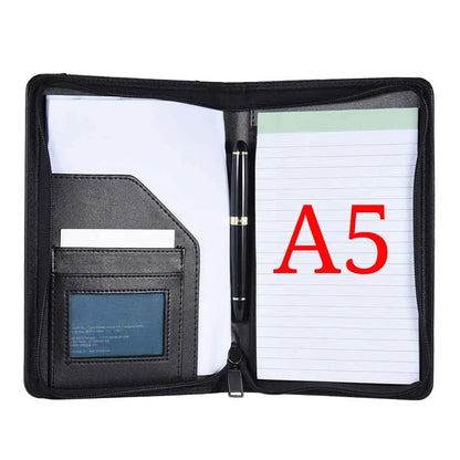 Portfolio d'Affaires A5 Cuir PU - Porte-Documents avec Porte-Cartes et Bloc-Notes