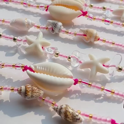 Ensemble 12 Bracelets Tressés Main Roses Coquillages – Ajustables Plage
