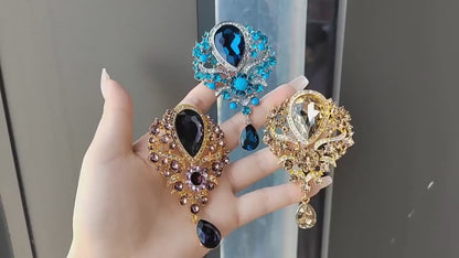 Broche Goutte d'Eau Cristal Grande Luxe Élégante – Pin's Pendentif Vintage Mariage Soirées Femme