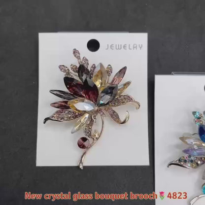 Broche Bouquet Main Cristal Verre Luxe – Pin's Fleur Casual Soirées Mariage Unisexe