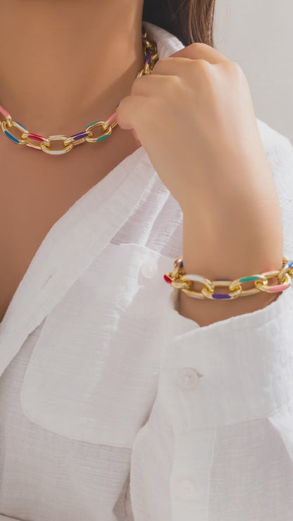 Ensemble Bohème Choker Bracelet Croix – Collier Ras-du-Cou Coloré 2 Pièces