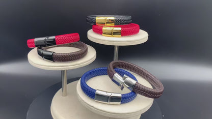 Bracelet Corde Cuir Tressé Homme – Fermoir Magnétique Acier Inoxydable