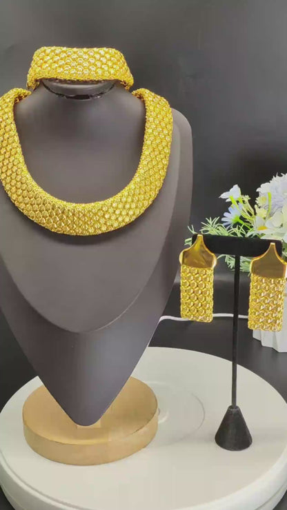 Parure Africaine Dubai Plaqué Or 18k - Collier Chaînes Larges, Boucles et Bracelet