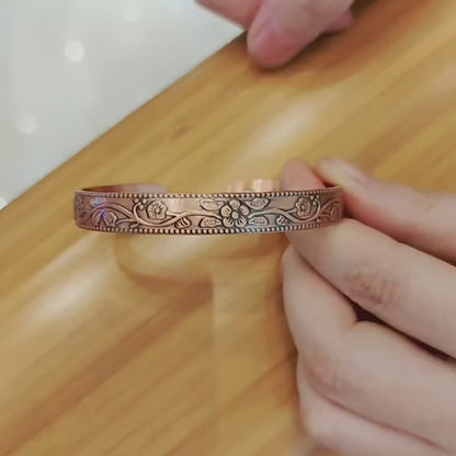 Bracelet Cuivre Pur Magnétique Fleur de Prunier – Thérapie Énergie Femme Vintage