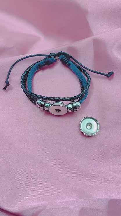 Bracelet South Park Cabochon Verre – Cuir Multicouche Tressé Fait Main Unisexe