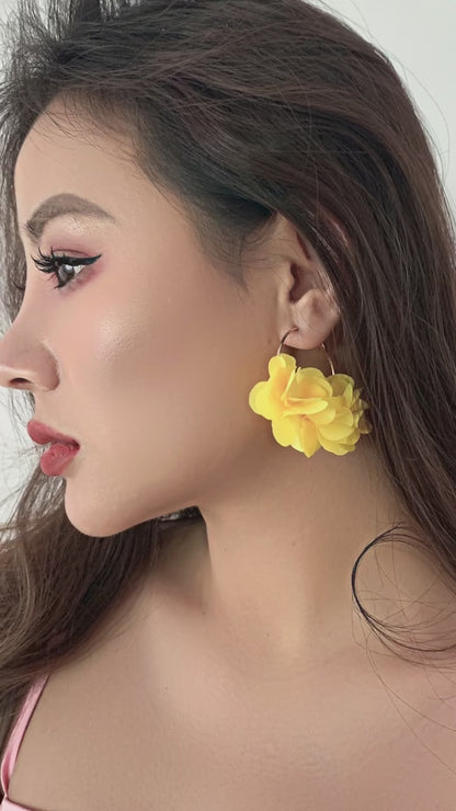 Boucles d'Oreilles Créoles Rose Tissu Pendentif Bohème – Kpop Colorées Y2K Soirées Femme
