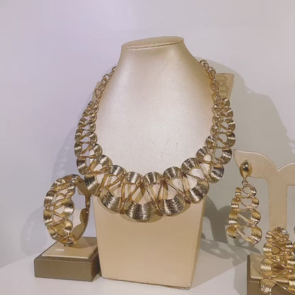 Parure Complète Plaqué Or - Collier, Boucles, Bracelet et Bague Mariage