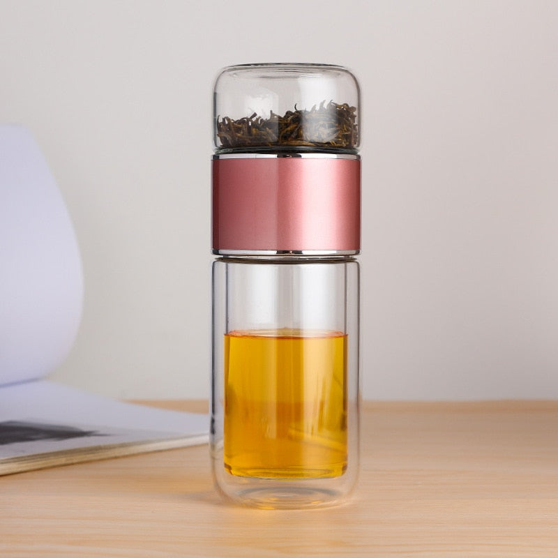 Bouteille d'Eau Verre Borosilicate 230ml Infuseur Thé - Gourde Écologique Double Compartiment