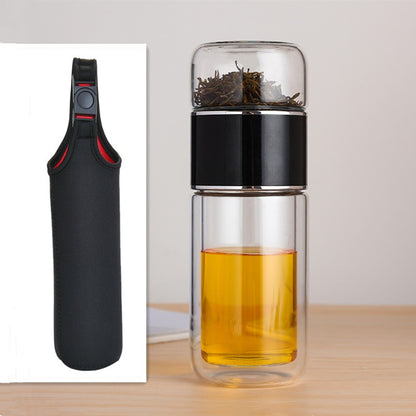 Bouteille d'Eau Verre Borosilicate 230ml Infuseur Thé - Gourde Écologique Double Compartiment