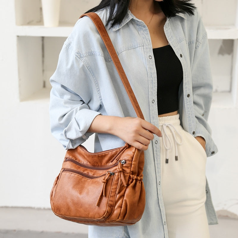 Sac à Bandoulière Vintage Femme en Cuir PU - Sac à Main Rétro Élégant