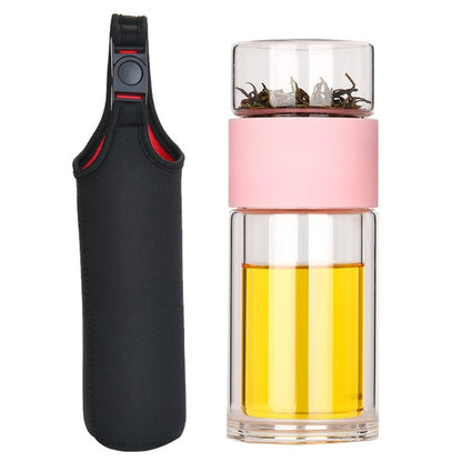 Bouteille d'Eau Verre Borosilicate 230ml Infuseur Thé - Gourde Écologique Double Compartiment
