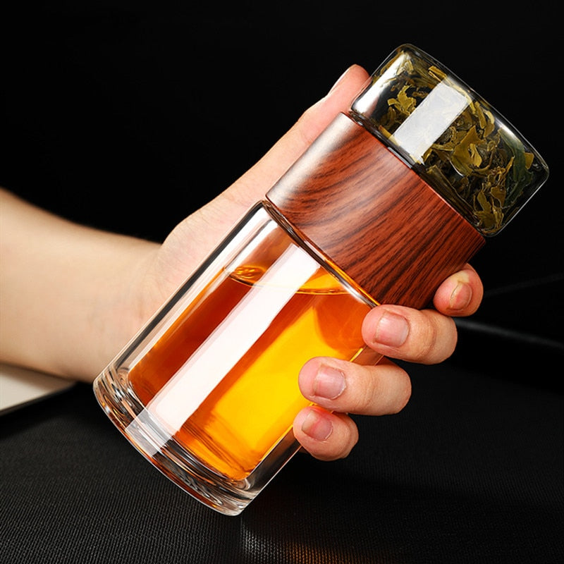 Bouteille d'Eau Verre Borosilicate 230ml Infuseur Thé - Gourde Écologique Double Compartiment
