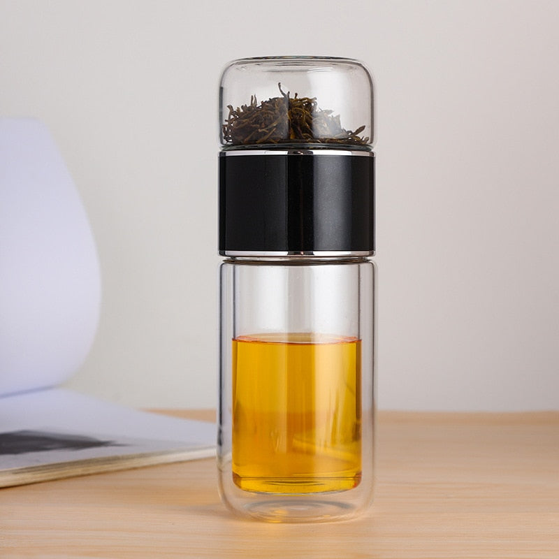 Bouteille d'Eau Verre Borosilicate 230ml Infuseur Thé - Gourde Écologique Double Compartiment