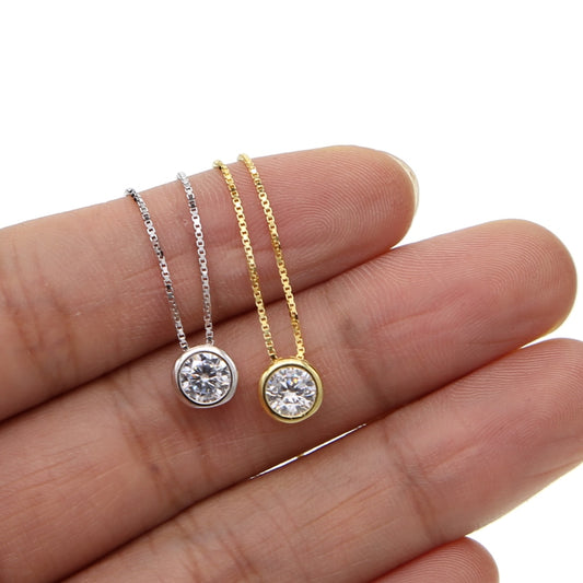 Collier Argent Sterling 925 Zircone Cubique - Pendentif Solitaire Délicat 5mm