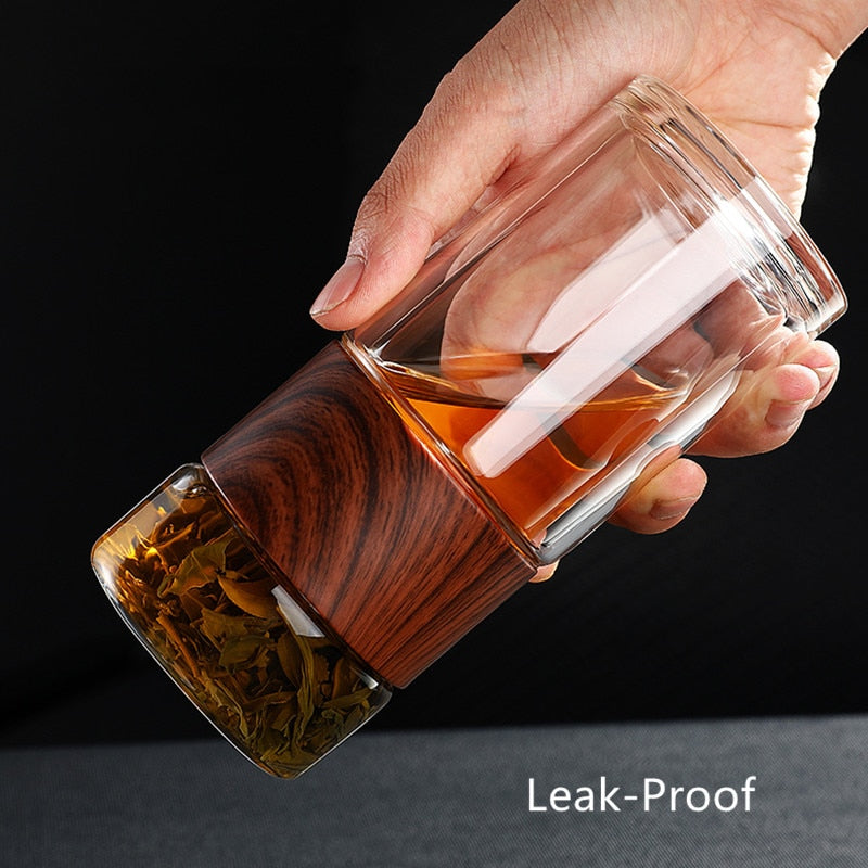 Bouteille d'Eau Verre Borosilicate 230ml Infuseur Thé - Gourde Écologique Double Compartiment