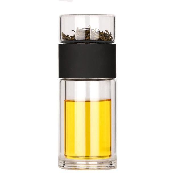 Bouteille d'Eau Verre Borosilicate 230ml Infuseur Thé - Gourde Écologique Double Compartiment