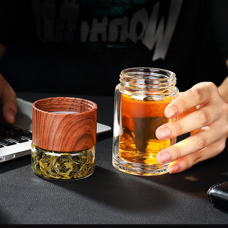 Bouteille d'Eau Verre Borosilicate 230ml Infuseur Thé - Gourde Écologique Double Compartiment