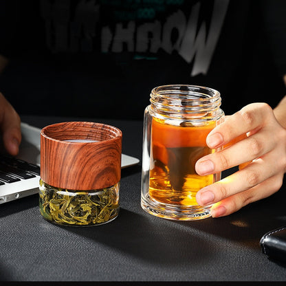 Bouteille d'Eau Verre Borosilicate 230ml Infuseur Thé - Gourde Écologique Double Compartiment